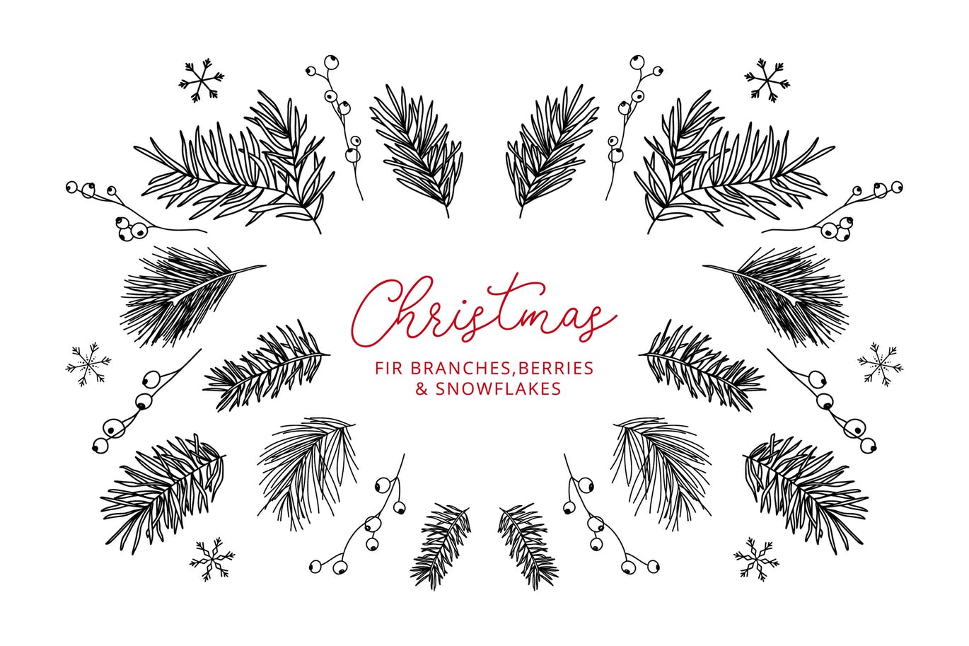 13种冬季元素涂鸦线条绘画图形素材 13 Winter Elements – Doodle Line Icons