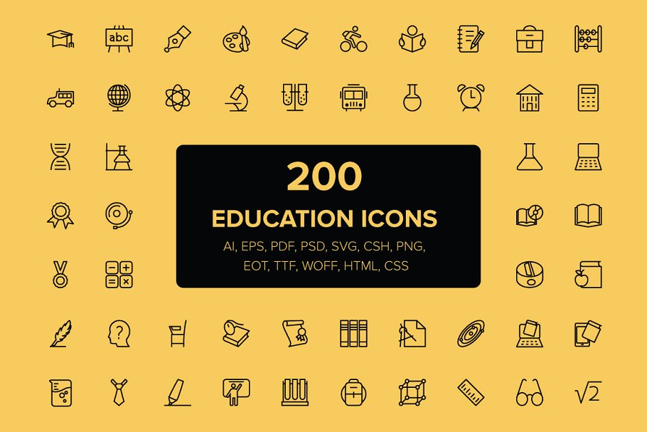 200枚教育主题图标 200 Education Icons