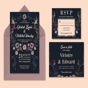 暗色调婚礼邀请函设计模板套装 Rich, Dark & Magical Wedding Suite