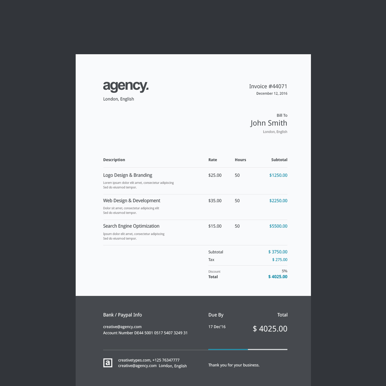 A4规格商业发票票据设计模板 A4 Invoice Print Template