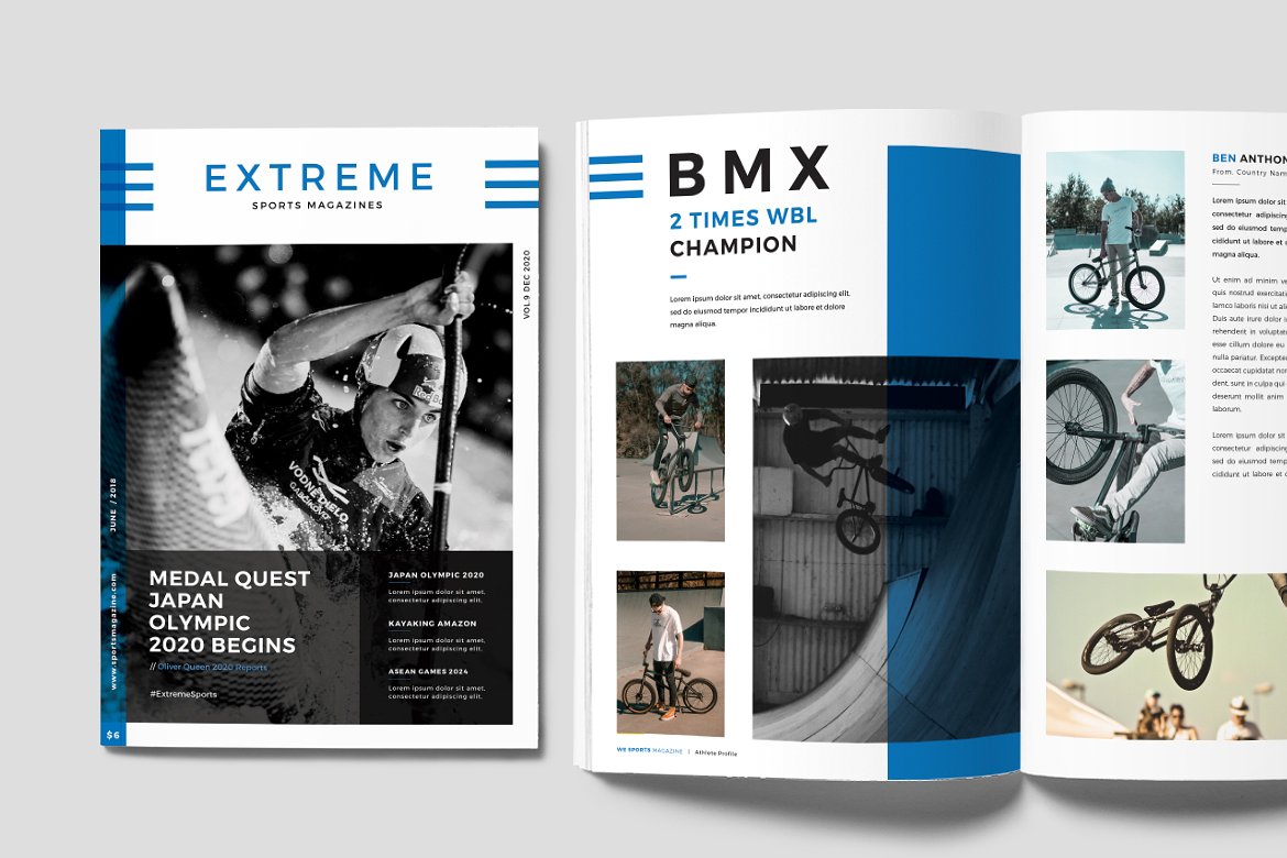 现代极简独特的体育杂志模板下载 Sports Magazine [indd]