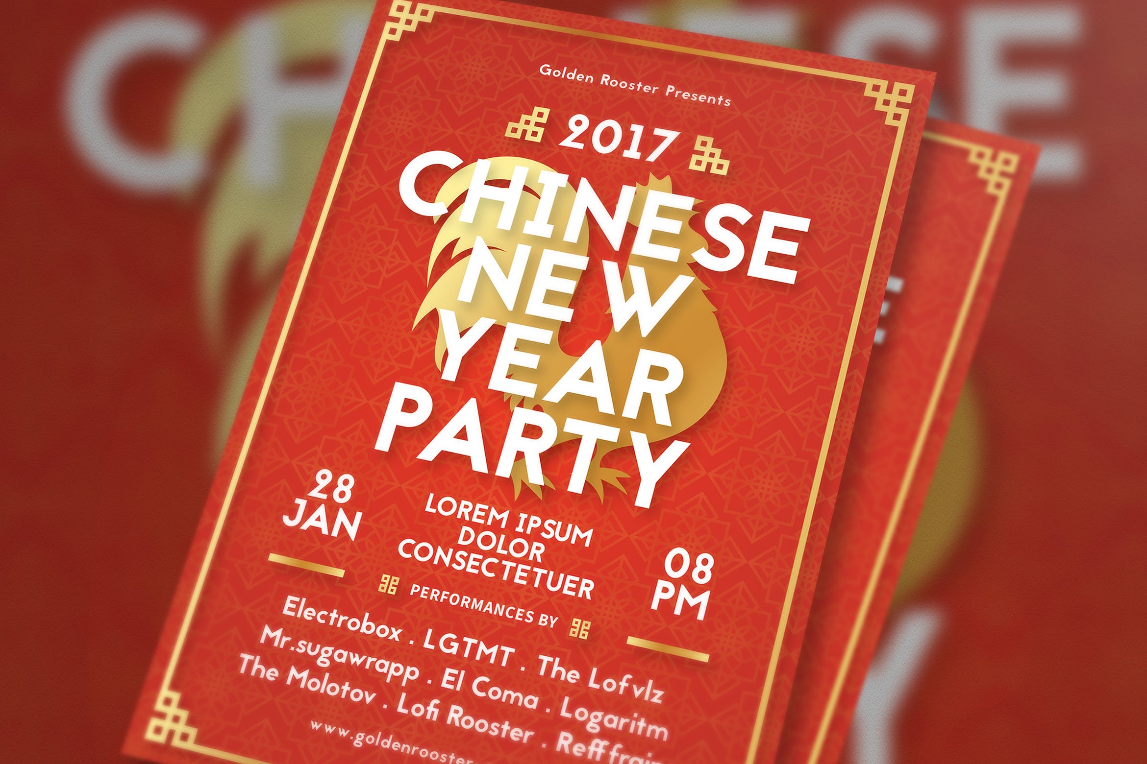 中国风鸡年新年海报传单海报模板 Chinese New Year Flyer