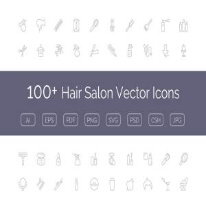 100+美发沙龙主题工具矢量图标 100+ Hair Salon Vector Icons