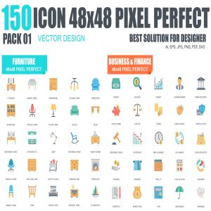 150枚多行业主题扁平设计风格矢量图标 Flat Icons Set