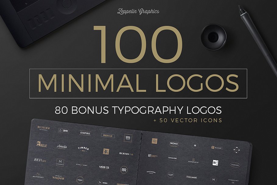 100个小微Logo模板及80个版式Logo模板 100 Minimal Logos + BONUS