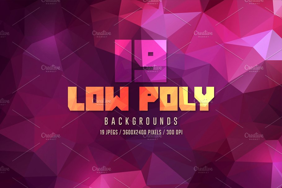 19款多边形几何彩色背景 19 Low Poly Backgrounds