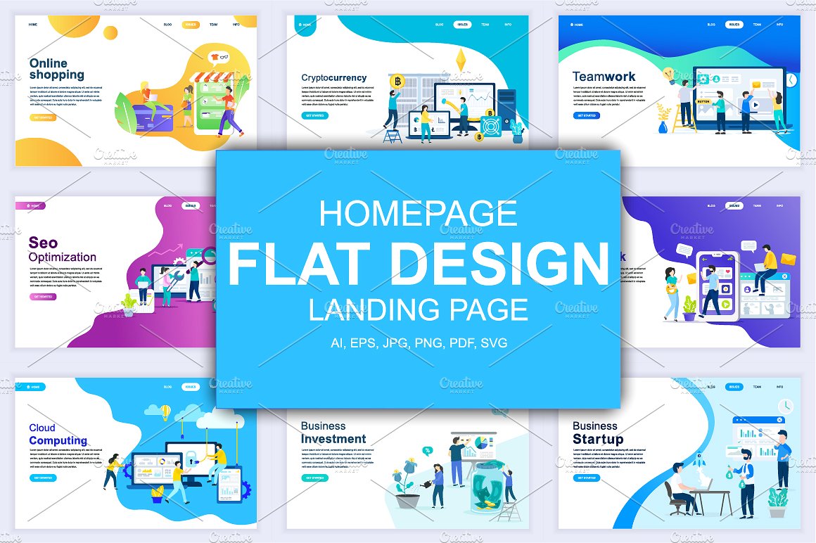 现代化平面设计着陆页模板 Flat Design Landing Page Templates
