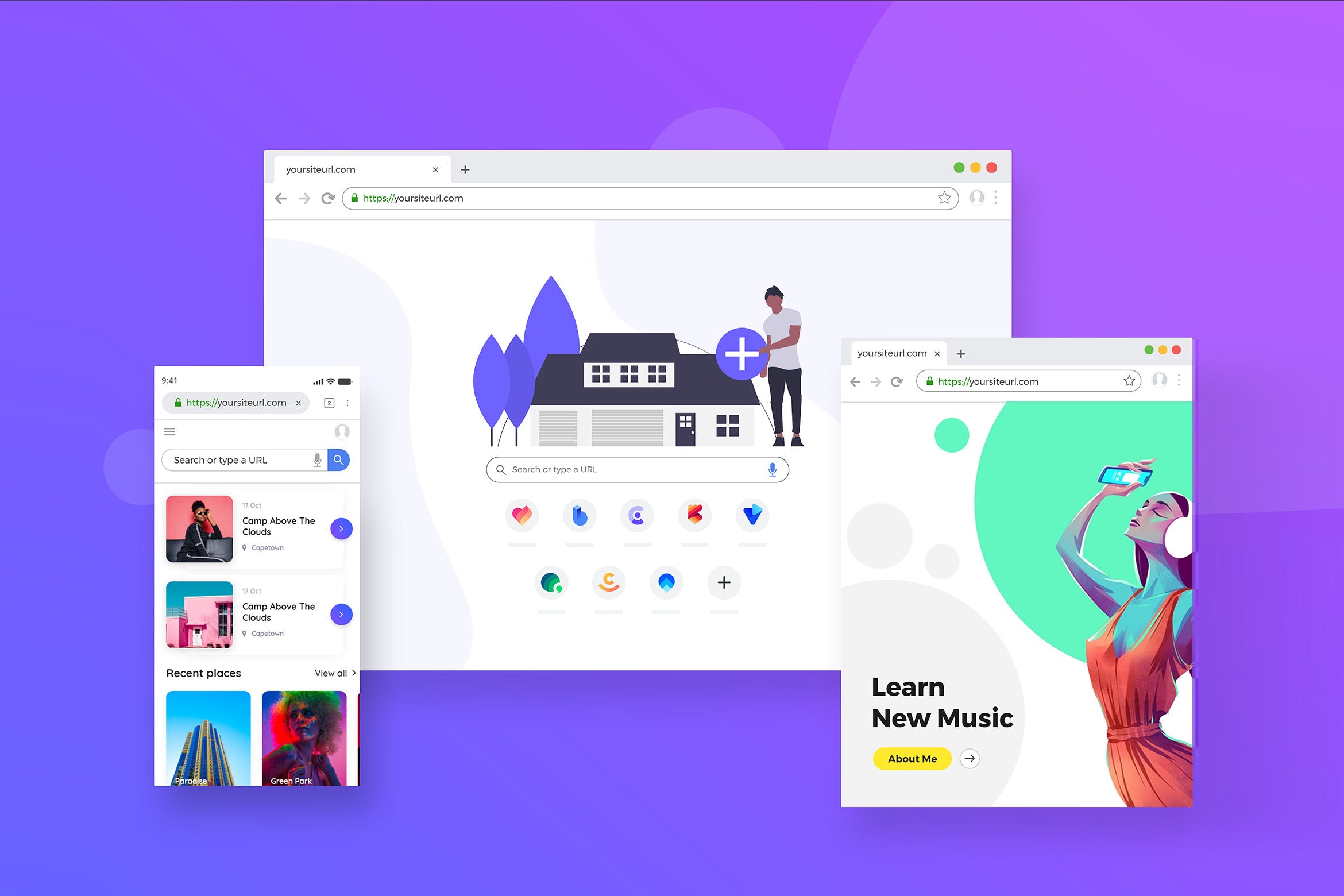 浏览器界面网页设计效果预览样机模板 Browser Window Frame Mockups