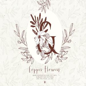 古铜色花卉字母插画套装