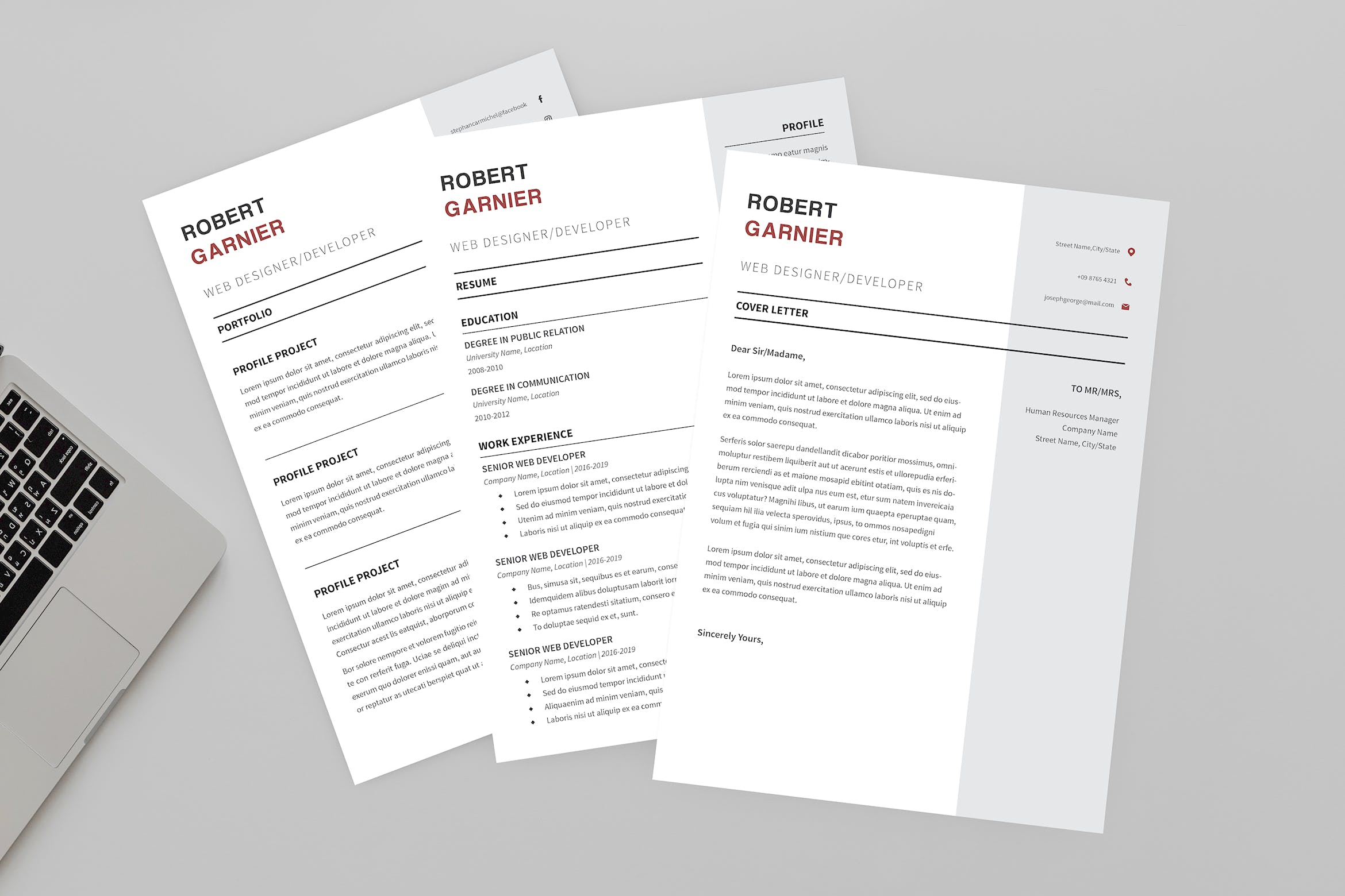 极简设计风格网站设计开发职位应聘简历设计模板 Robert Developer Resume Designer