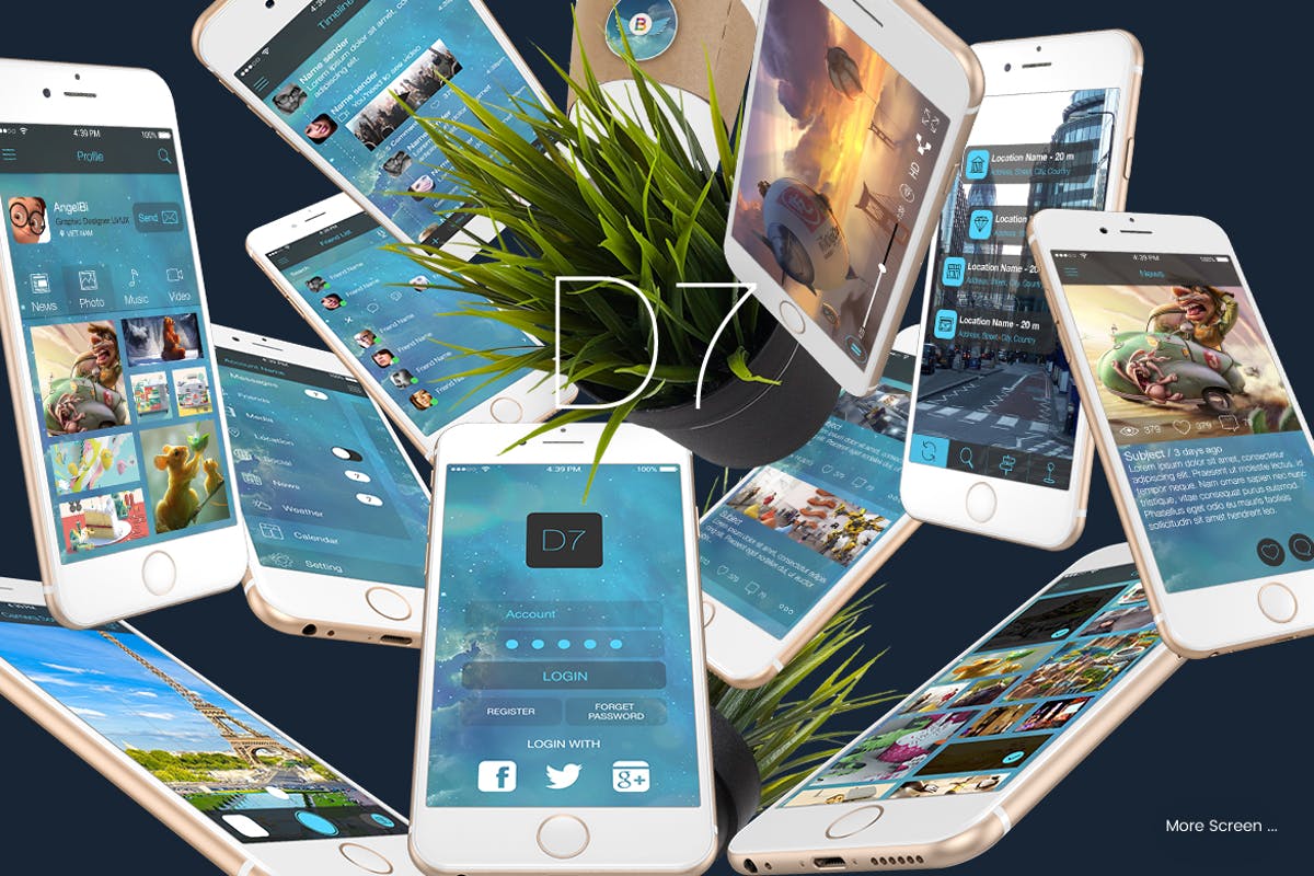 多用途娱乐类APP应用界面设计UI套件 D7 – Mobile UI Kit