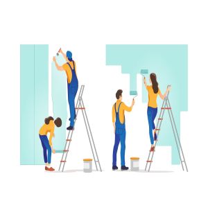 粉刷装修施工场景矢量插画 House Repair