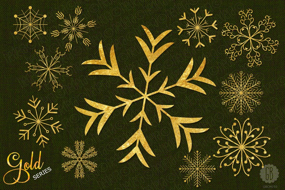 金色雪花圣诞装饰素材合集 Gold snowflakes christmas decoration