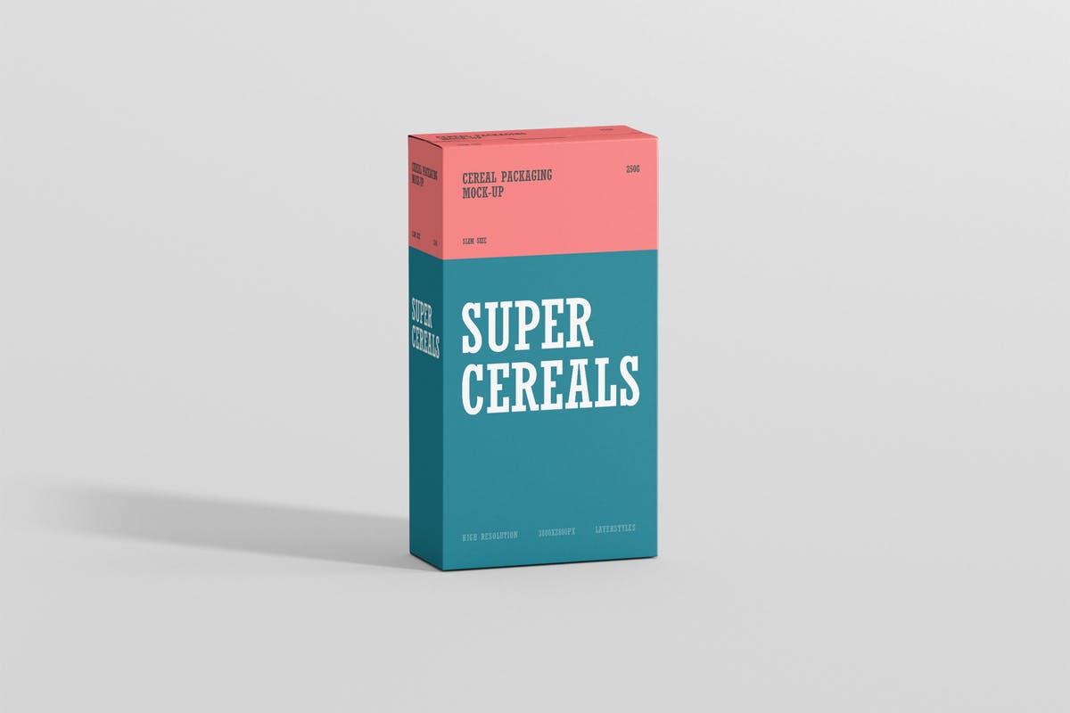 营养谷物食品包装纤细尺寸盒子样机 Cereals Box Mockup – Slim Size