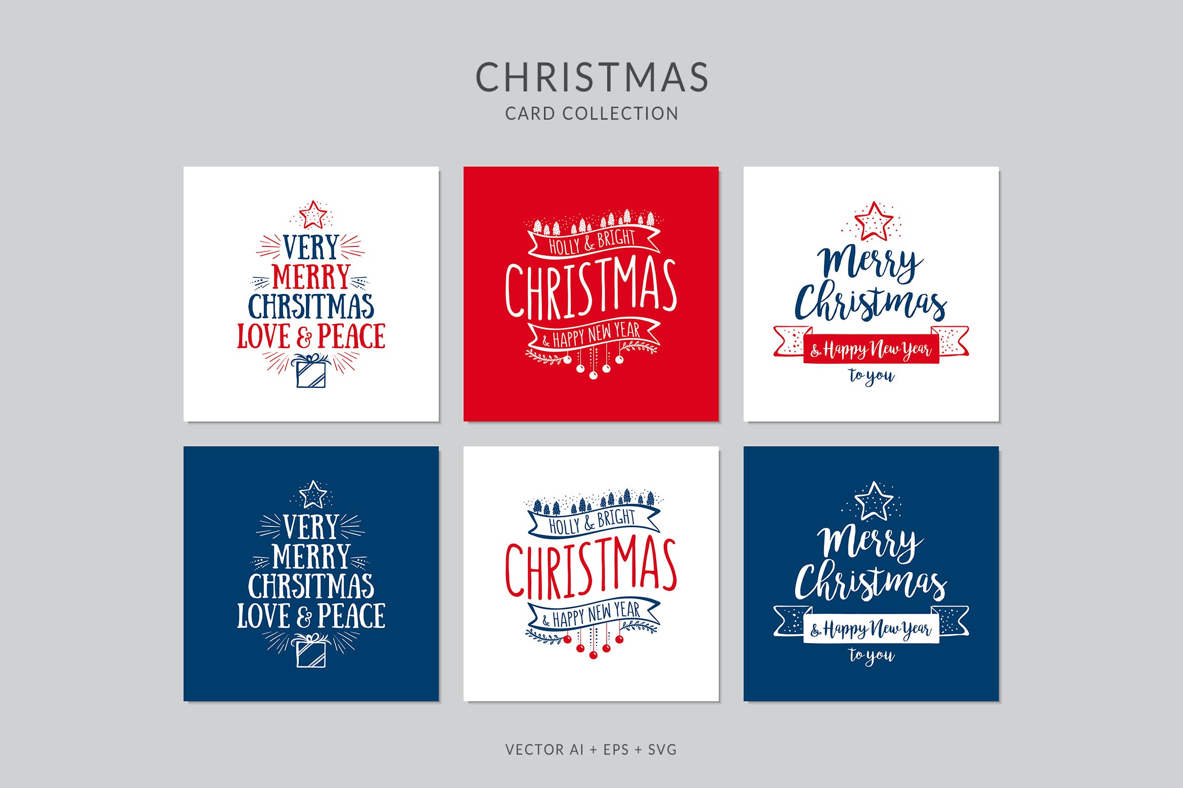 文字徽标图案圣诞节贺卡矢量设计模板v1 Christmas Greeting Card Vector Set