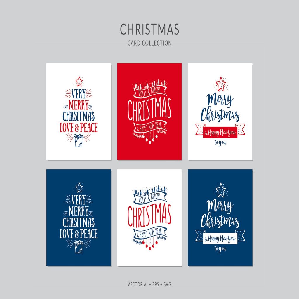 文字徽标图案圣诞节贺卡矢量设计模板v1 Christmas Greeting Card Vector Set插图