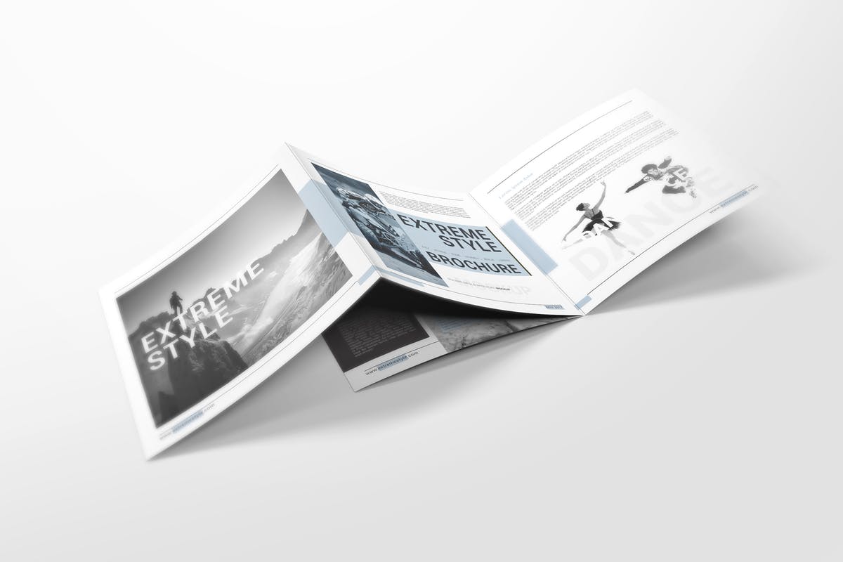 方形折页小册子传单样机 Square Bifold Brochure Mockups