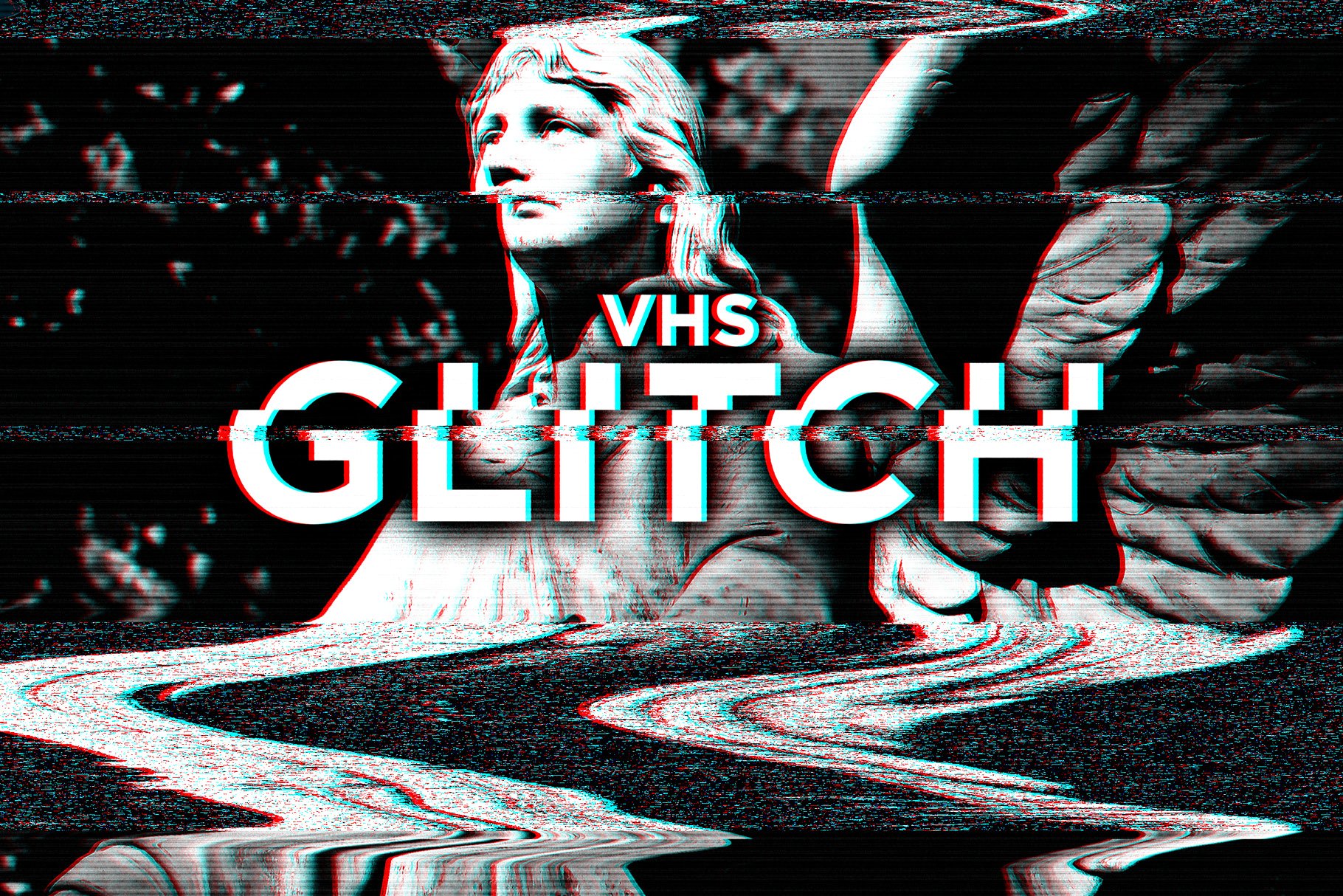 录像毛刺信号故障照片效果处理PS动作 VHS Glitch Effects for Photoshop