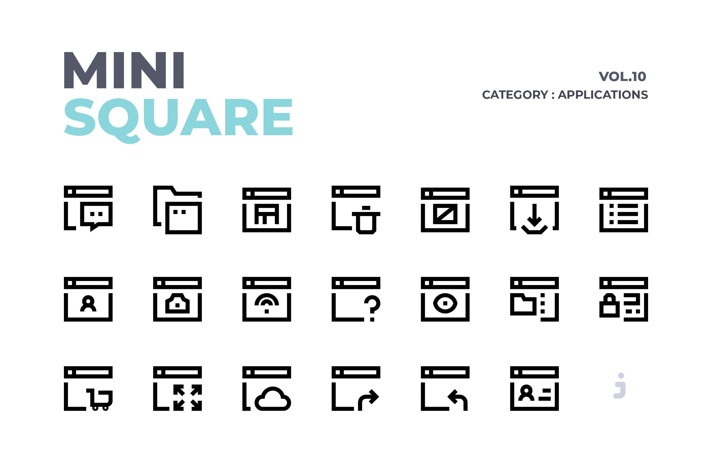60枚软件应用简约线条风格矢量图标素材 Mini square – 60 Applications Icons