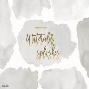 灰色飞溅水彩纹理 Watercolor Splashes & Textures Gray