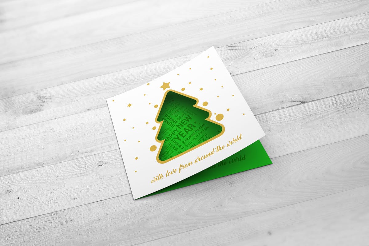 镂空设计圣诞节/新年贺卡样机模板 Christmas New Year Card Mock-Up