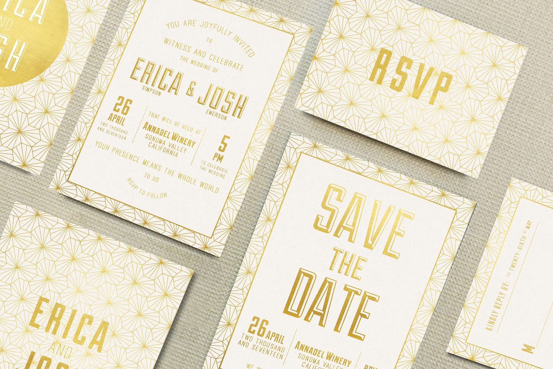 优雅几何婚礼设计物料模板套装 Elegant Geometric Wedding Suite