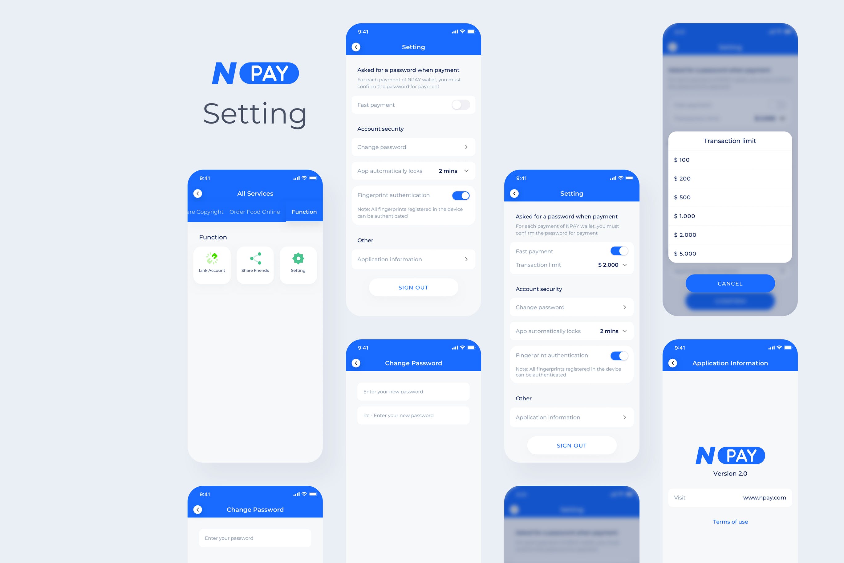 电子钱包APP应用UI设计之APP设置界面设计模板 Setting – Wallet Mobile UI – N