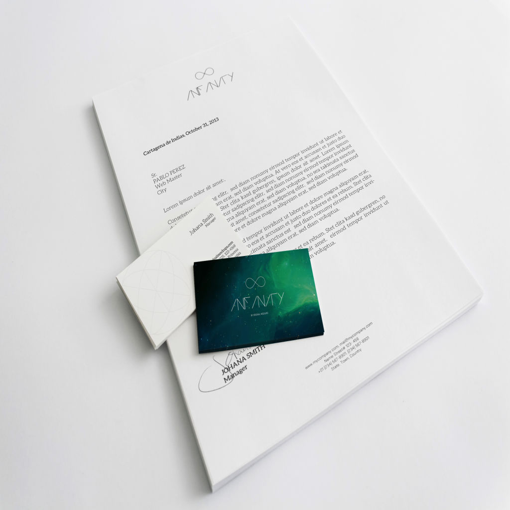 A4尺寸规格信头和企业名片设计预览样机模板 A4 Letterhead and Business Cards Mockup插图