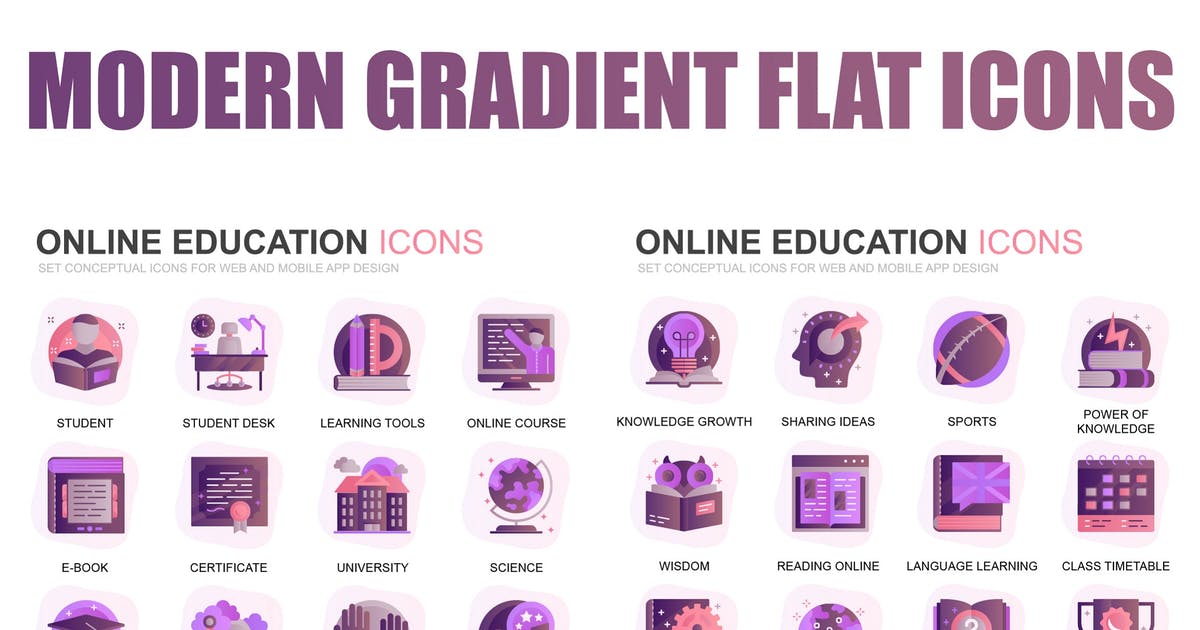 现代扁平化渐变设计风格在线教育职业培训主题图标素材