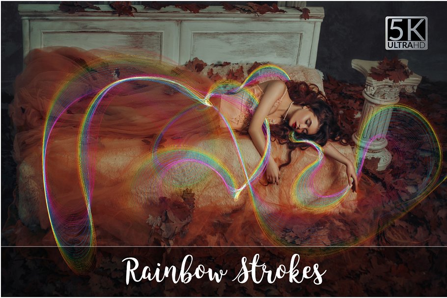5K分辨率彩虹笔画叠层背景 5K Rainbow Strokes Overlays