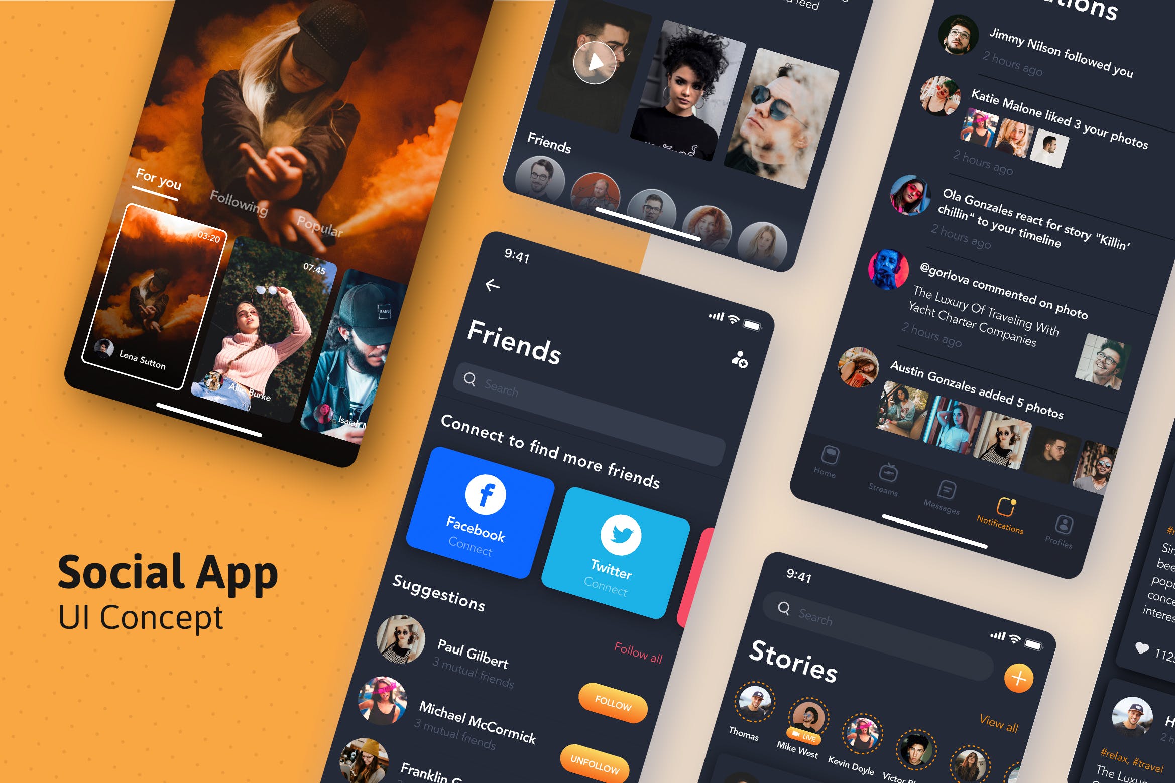 视频直播社交APP应用界面设计SKETCH模板 Social App for Live Video – SKETCH Version
