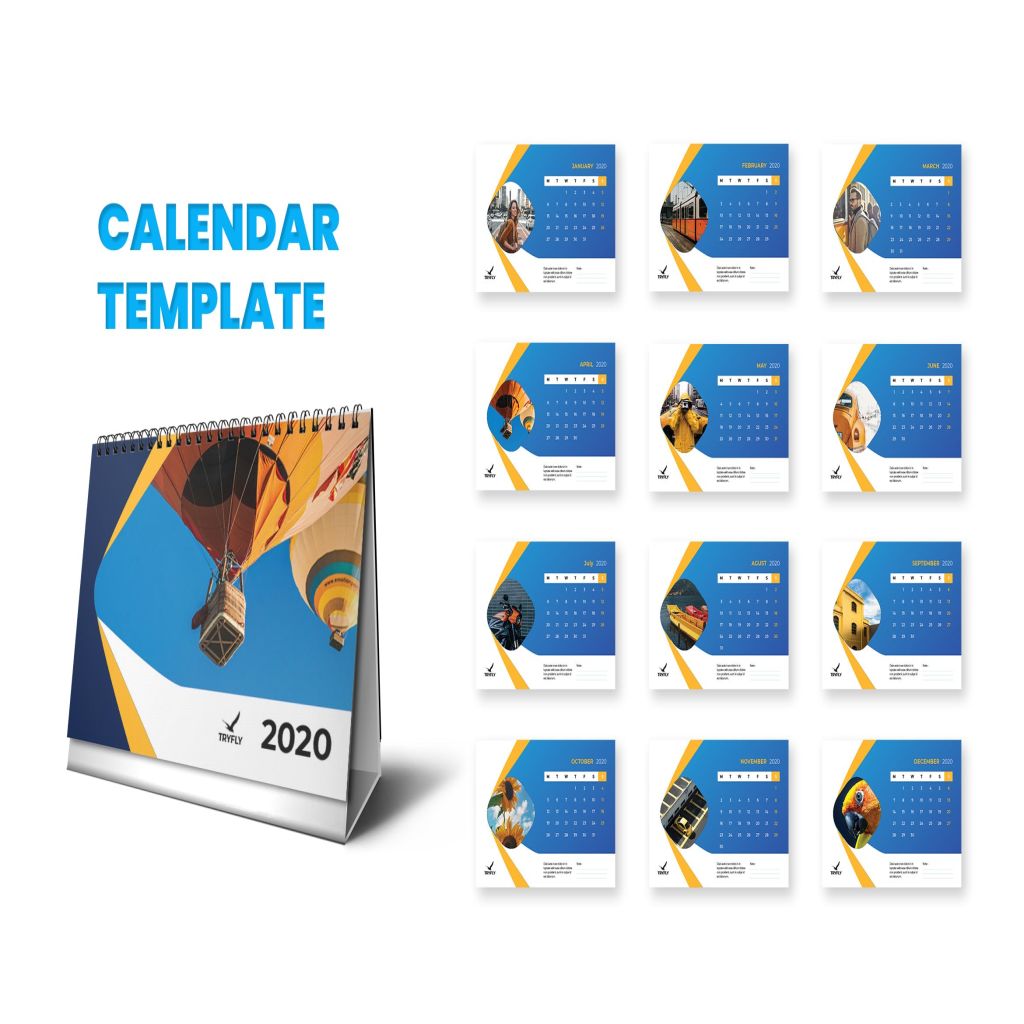 照片剪影几何图形2020年活页台历设计模板 Calendar 2020插图