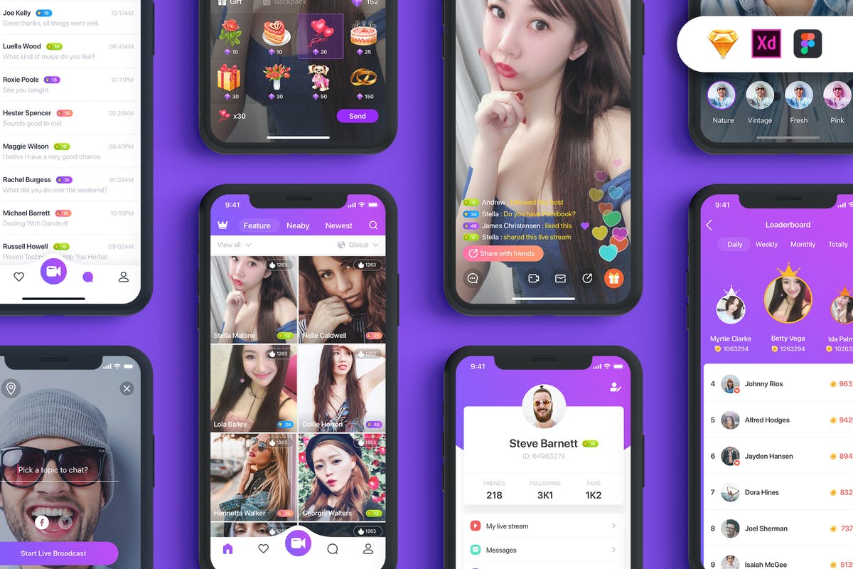 视频社交软件 APP UI 套件 TOMO Video Streaming UI Kit