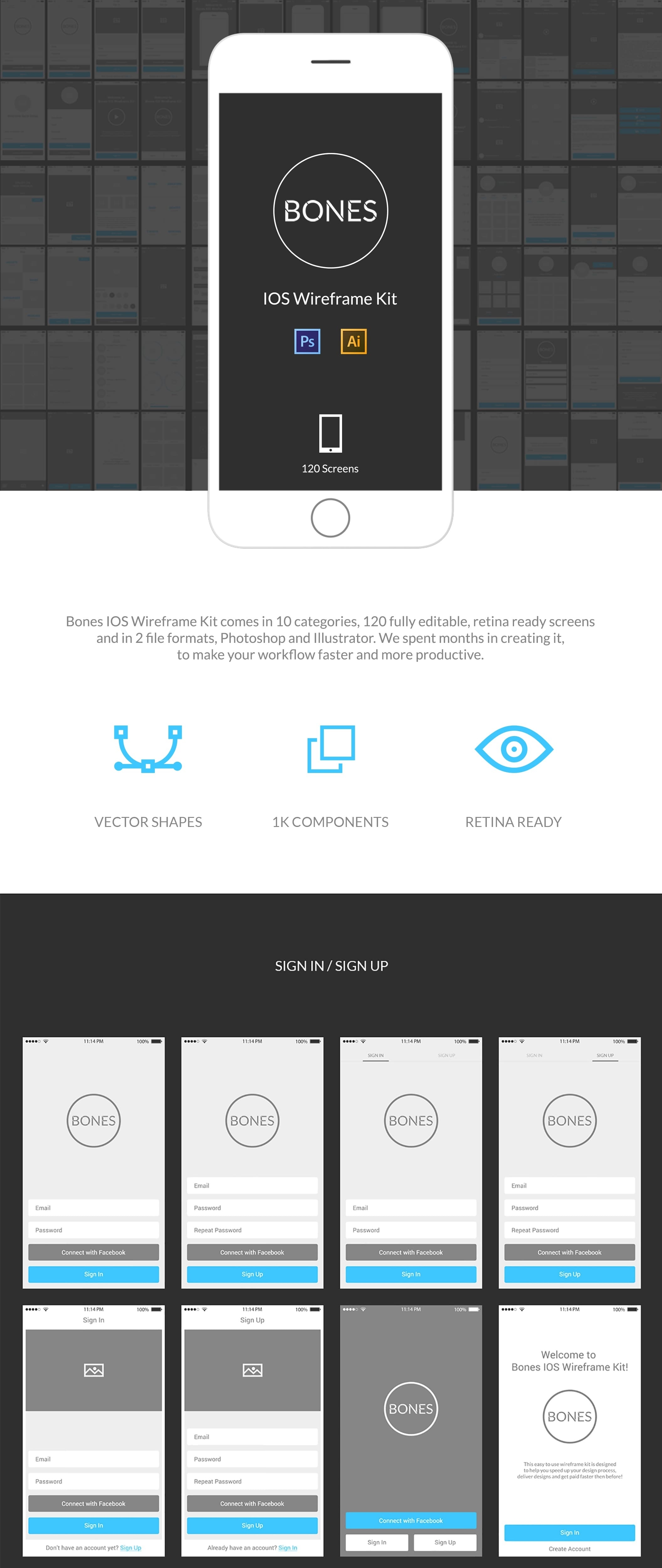 一套完美的线框图（Wireframe Kits）设计资源下载（PSD＋ai）