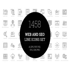 1458个Web&Seo网络营销主题线条图标 1458 Web and Seo Line Icons Set