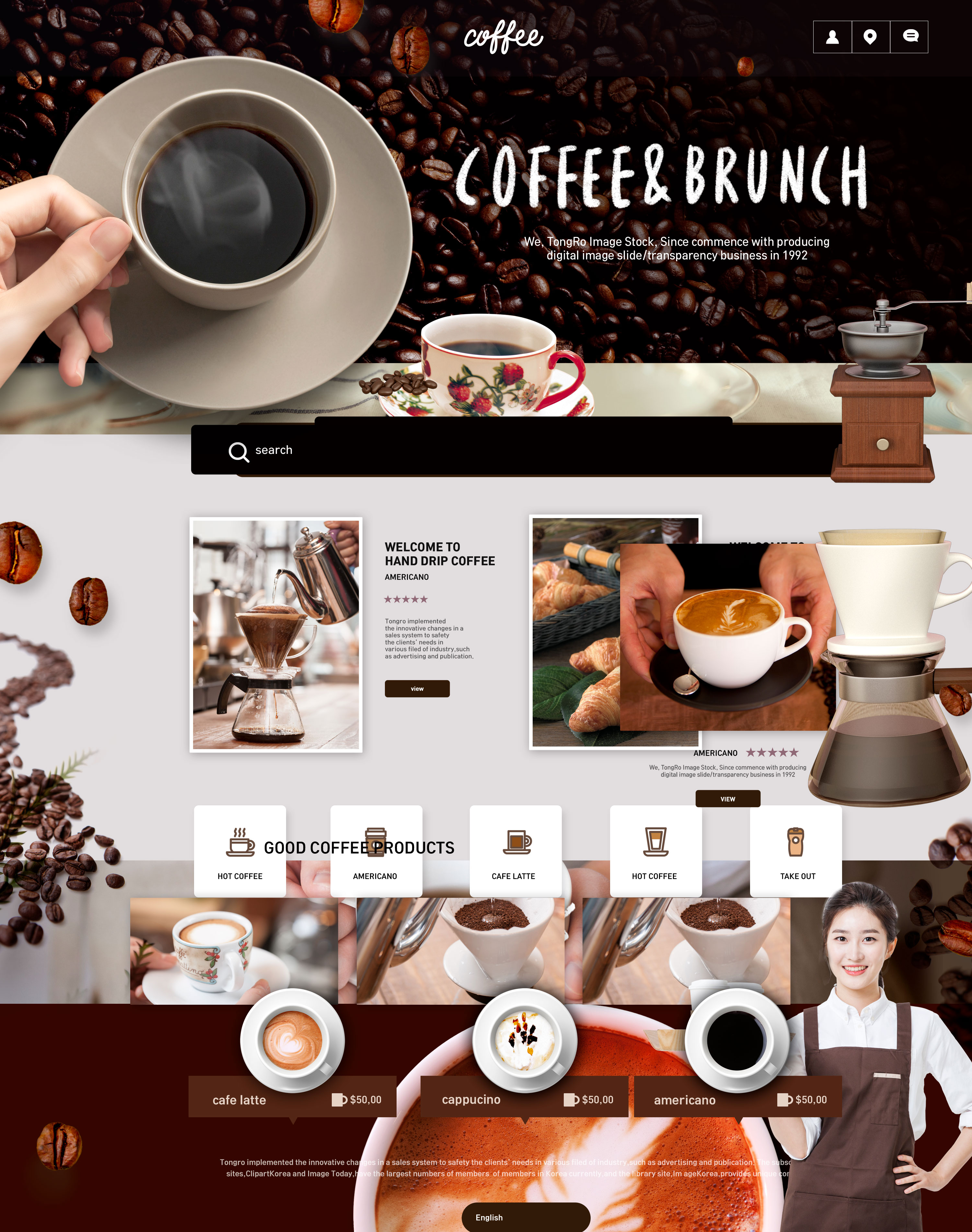 咖啡餐厅餐饮网站主页设计PSD模板