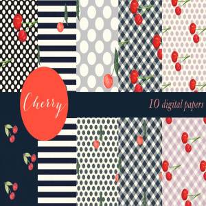 樱桃别针水彩图案纸张背景 Cherry. Pin up watercolor paper