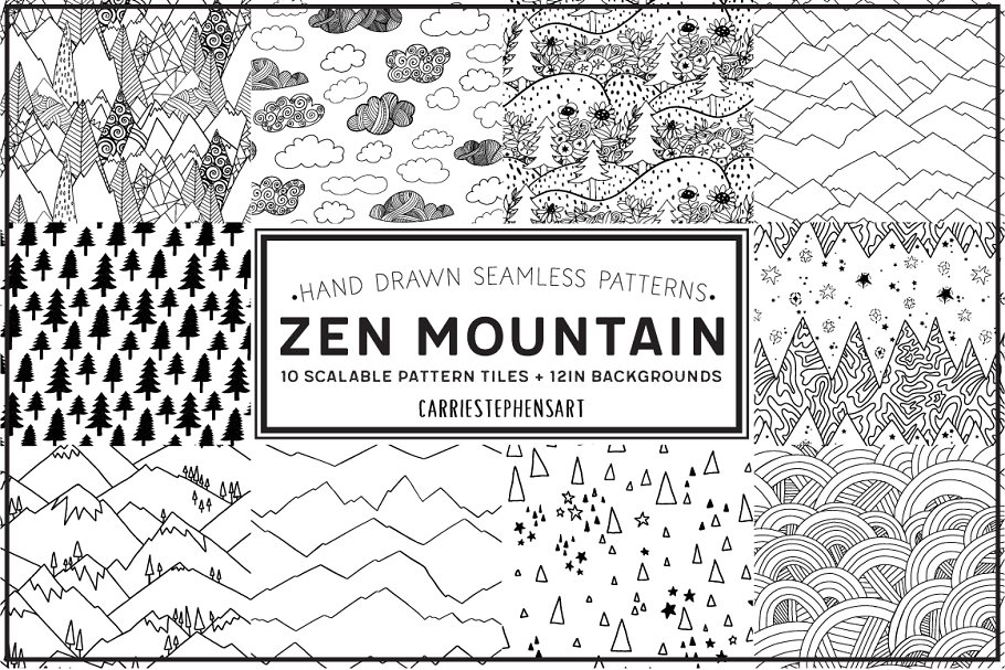 手绘山脉山岭图案纹理 Mountain Line Pattern Repeats