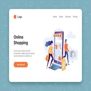 网上购物主题网站首页设计概念插画 Online Shopping flat concept for Landing page