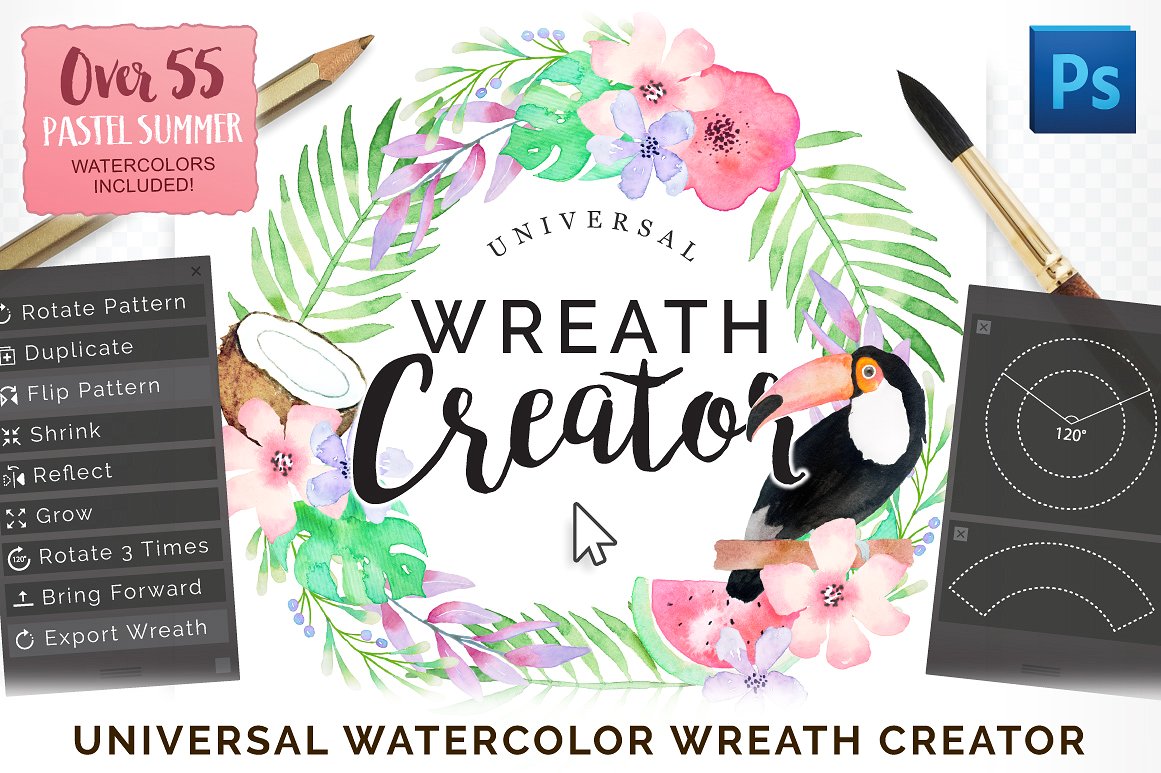 漂亮快捷花卉花环设计AI动作工具包 Universal Wreath Creator Pro