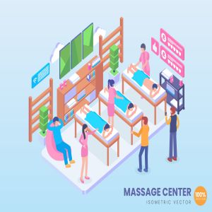 按摩休闲会所场景等距矢量概念插画 Isometric Massage Center Vector Concept