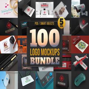 一流设计素材网下午茶：100个LOGO展示模型下载 100 Logo Mockups Bundle Vol.5–2.92 GB[psd,png,jpg]