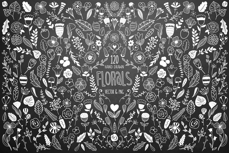 120款黑白配色花卉矢量素材 120 Black & White Florals Vector Set