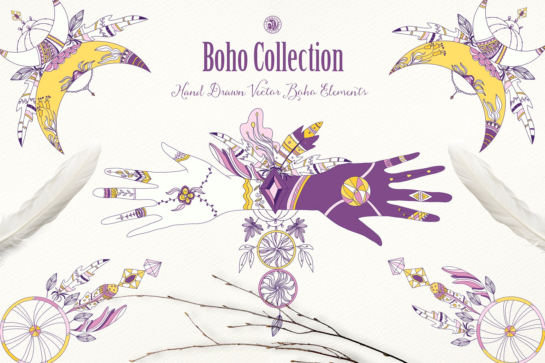 紫色波西米亚风系列水彩插画 Purple Boho Collection
