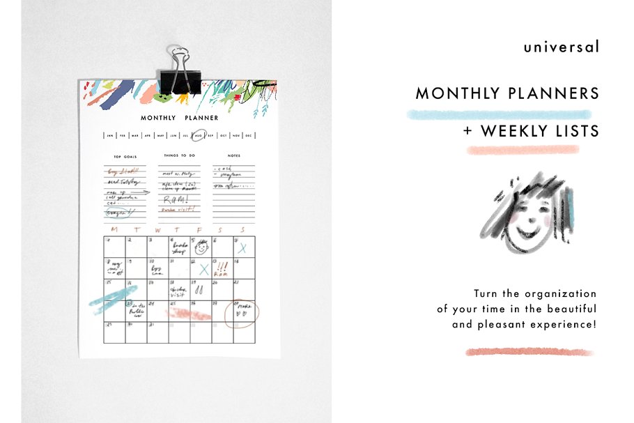 月计划/周计划表格设计模板 Monthly planners & Weekly lists