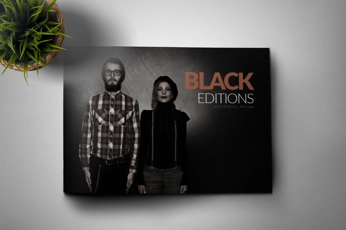 横向规格极简主义设计风格产品目录/企业宣传册设计模板 PORTOFOLIO BW – Brochure Lanscape