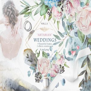 水彩花卉婚礼艺术家插画设计素材 Wedding frames “ARTARIAN” vol.2.1