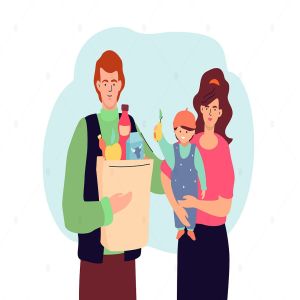 超市家庭购物场景扁平化设计矢量插画 Family shopping – flat design style illustration插图2