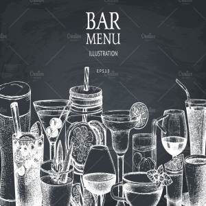 复古手绘酒吧冷饮黑板粉笔画 Vector Bar Menu On Chalkboard