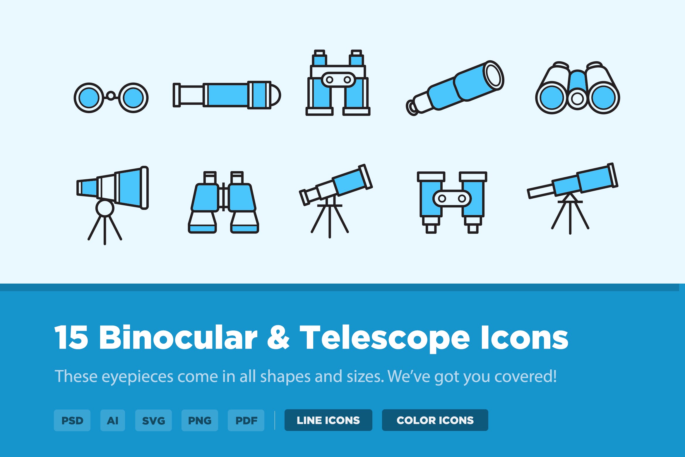 15枚望远镜矢量图标 15 Binocular Telescope Icons